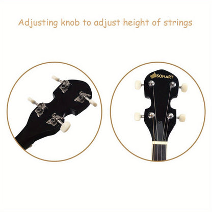 5-String Closed-Back Banjo, 24-Bracket Beginner Instrument with Case