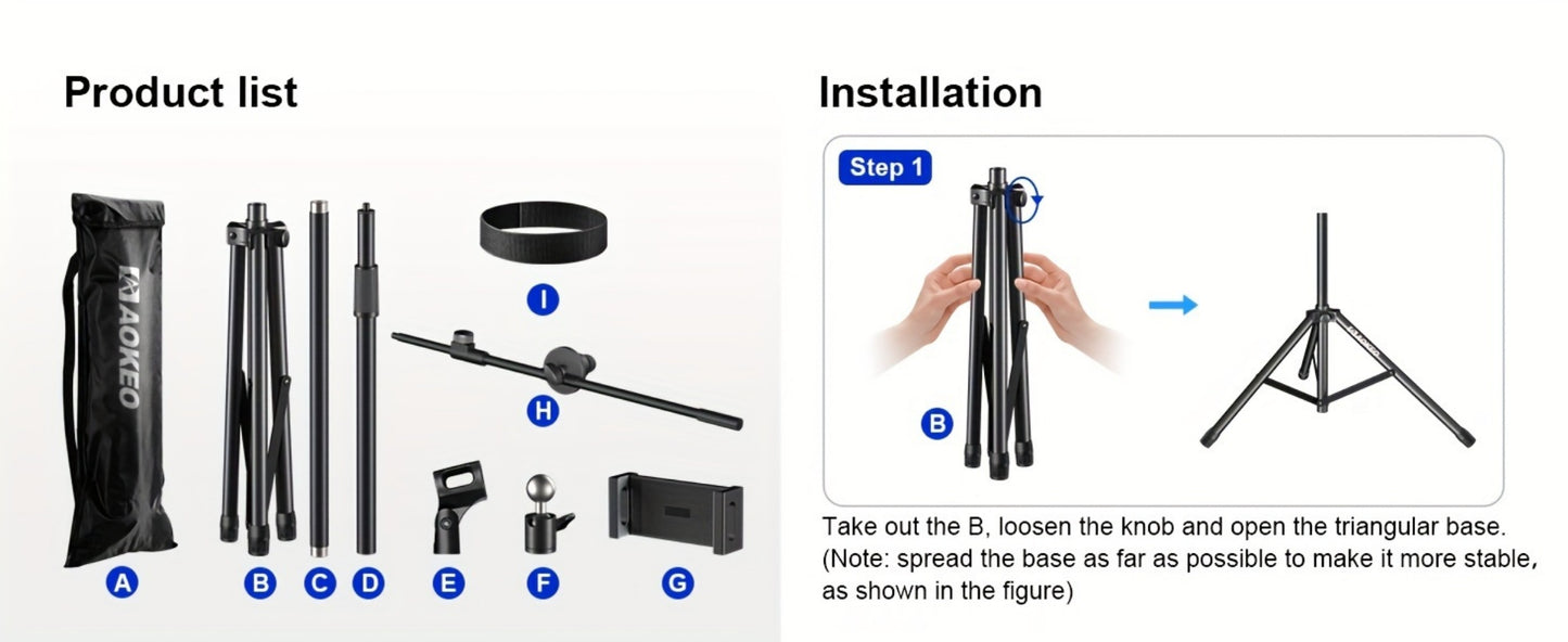 Portable Tripod Microphone Boom Stand with Clip and Carrying Bag