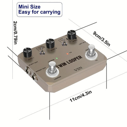 VSN Twin Looper Guitar Pedal, 11 Modes, Stereo I/O and 10-Minute Loop