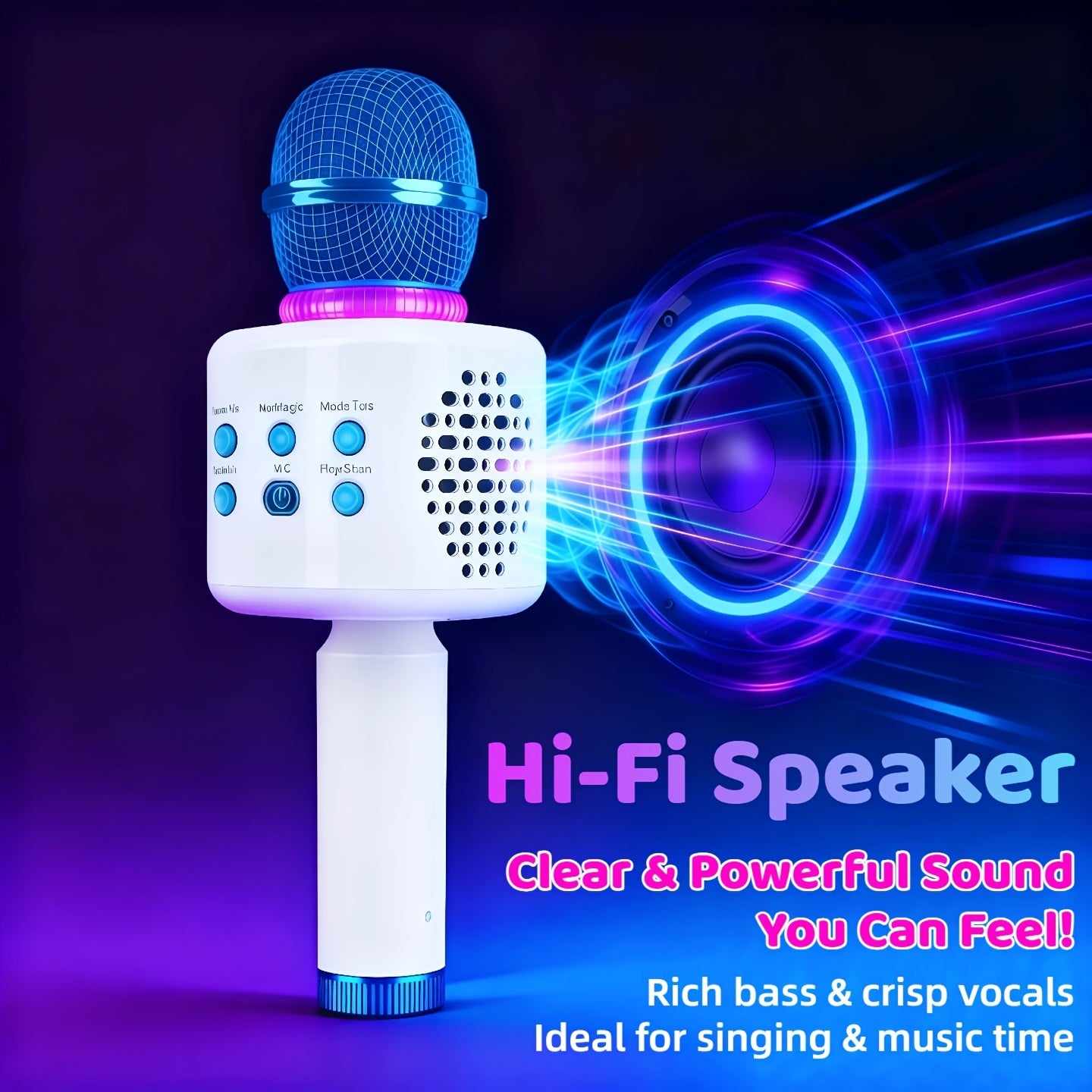 Limited Time Deal: $10, Limited to 50 Units. Wireless Karaoke Microphone - Fun Voice Changer Mic with LED Lights, Portable Speaker & Home Karaoke Machine for Singing, Summer Parties, Outdoor Fun, Car & Camping - Powerful Stereo Sound, Birthday Gift