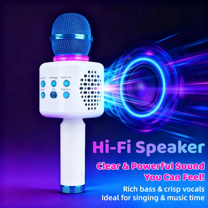 Limited Time Deal: $10, Limited to 50 Units. Wireless Karaoke Microphone - Fun Voice Changer Mic with LED Lights, Portable Speaker & Home Karaoke Machine for Singing, Summer Parties, Outdoor Fun, Car & Camping - Powerful Stereo Sound, Birthday Gift