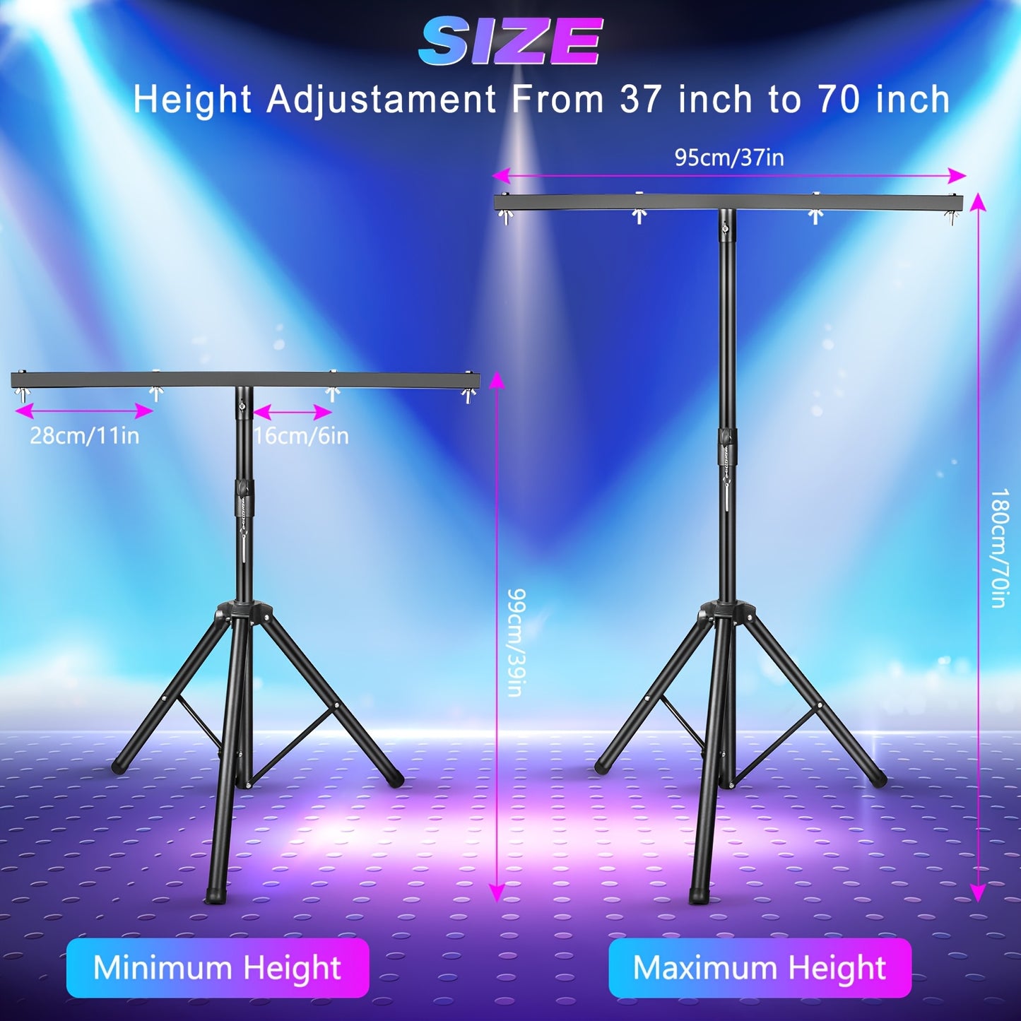 Adjustable Tripod Stand for Audio Djs Featuring a Top T Bar, Suitable for PAR Cans, Wash Lights, Or Various Lighting Fixtures