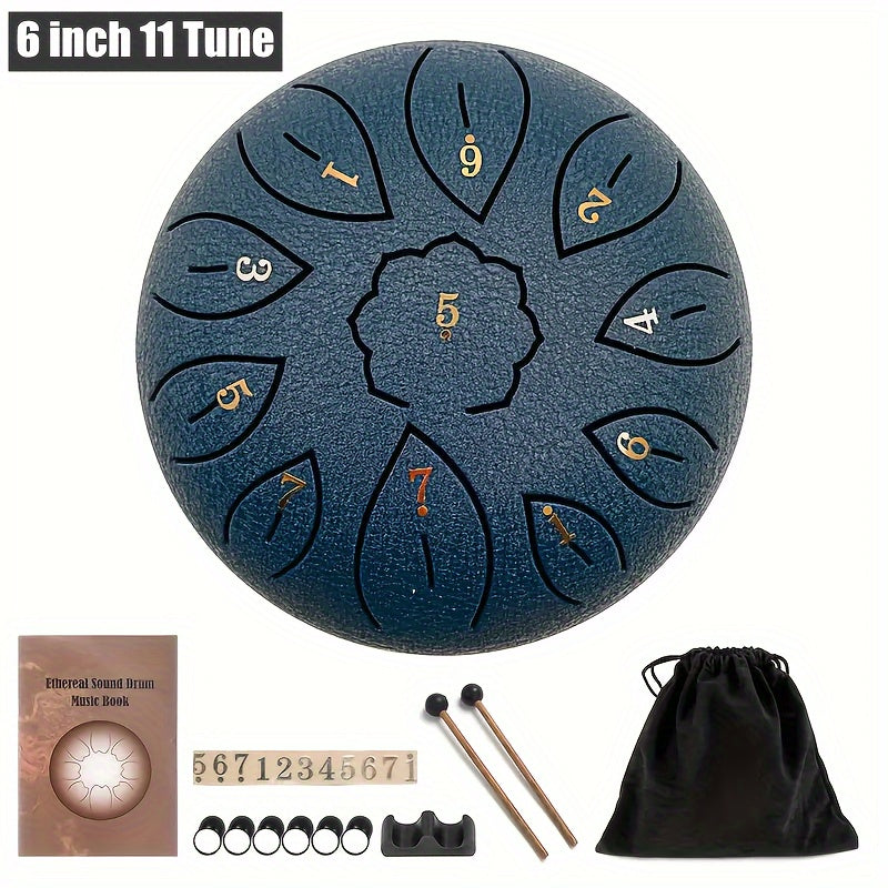 6 Inch Steel Tongue Drum with Handbag Drumsticks 11 Notes Percussion Musical Instrument Yoga Meditation Sound D Major Large Ethereal Drum