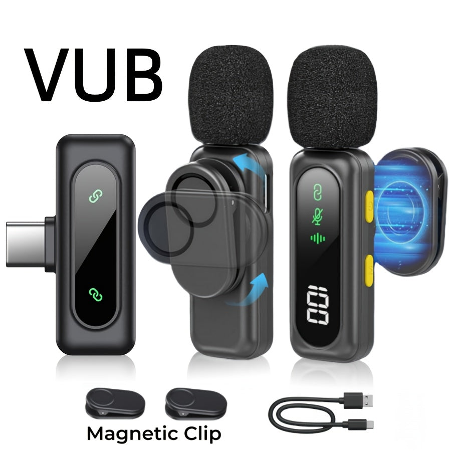 Professional Wireless Lavalier Microphone with Digital Battery Display, Feather Windshield, 360° Omnidirectional, USB-C Connector, 100ft Range, 2.4G Wireless Function, DSP Chip Professional Noise Reduction, Rotatable Magnetic Clip, Microfono Para