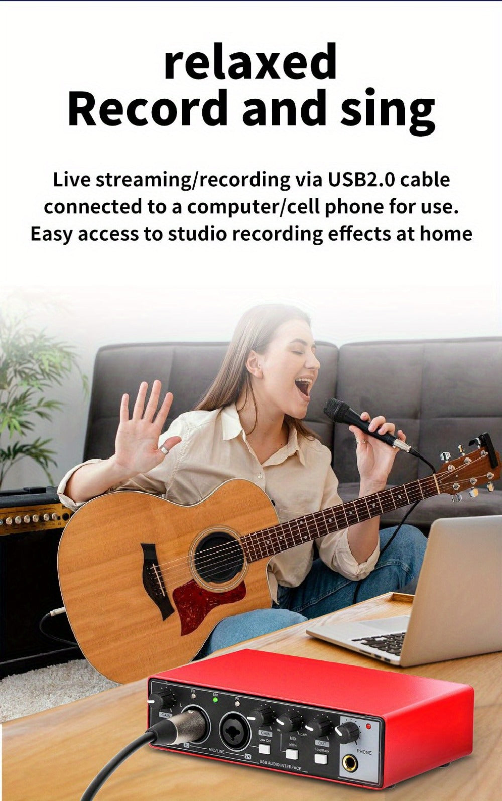 2-Channel USB Audio Interface, 24-Bit/192kHz with 48V Phantom Power