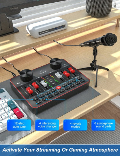 USB Audio Interface, Adjustable, USB, Podcast, Equipment for Recording and Streaming