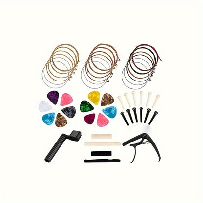 48-Piece Acoustic Guitar Accessory Kit with Strings, Capo and Picks