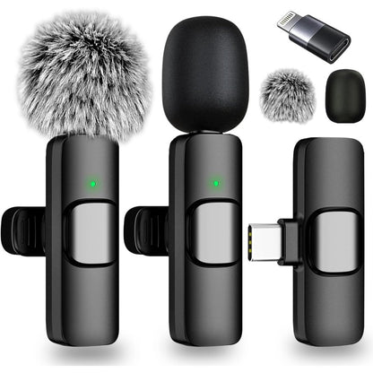 2pcs Wireless Lavalier Microphone for Phone-Android, iPad, Tablets, Mini Microphone with Noise Canceling, 65FT Transmission, Professional Lapel Mic for Video Recording|Live Streaming|wireless microphones