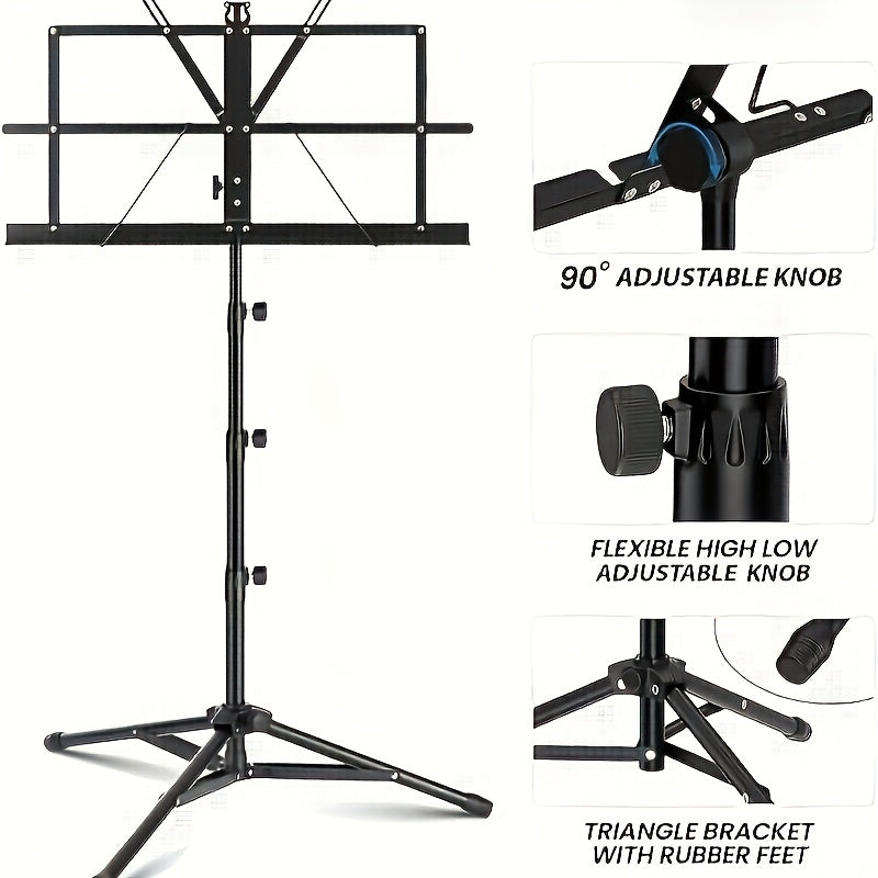 2-in-1 Portable Folding Music Stand & Desktop Book Holder - Dual-Use Sheet Music Stand with Clip Holder & Carrying Bag Suitable for Musicians, Teachers, Students, for,, Concerts, Travel - Lightweight Compact for Sheet Music