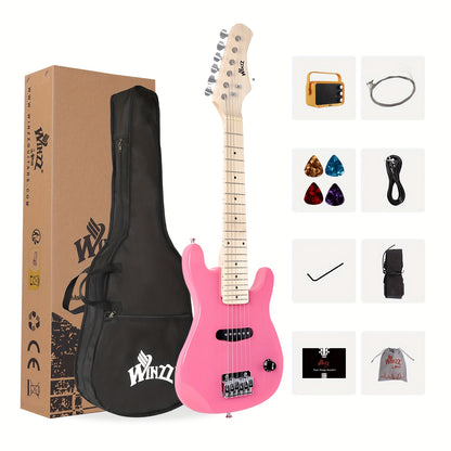 WINZZ TG-E2 30-inch Full Electric Guitar Package with Amp, Gig Bag & - Solid Wood Body, Gloss, Small Size Suitable for Beginners/Advanced Players, Complete Setup with Strap, Cable, Picks, Strings (No Assembly Required)