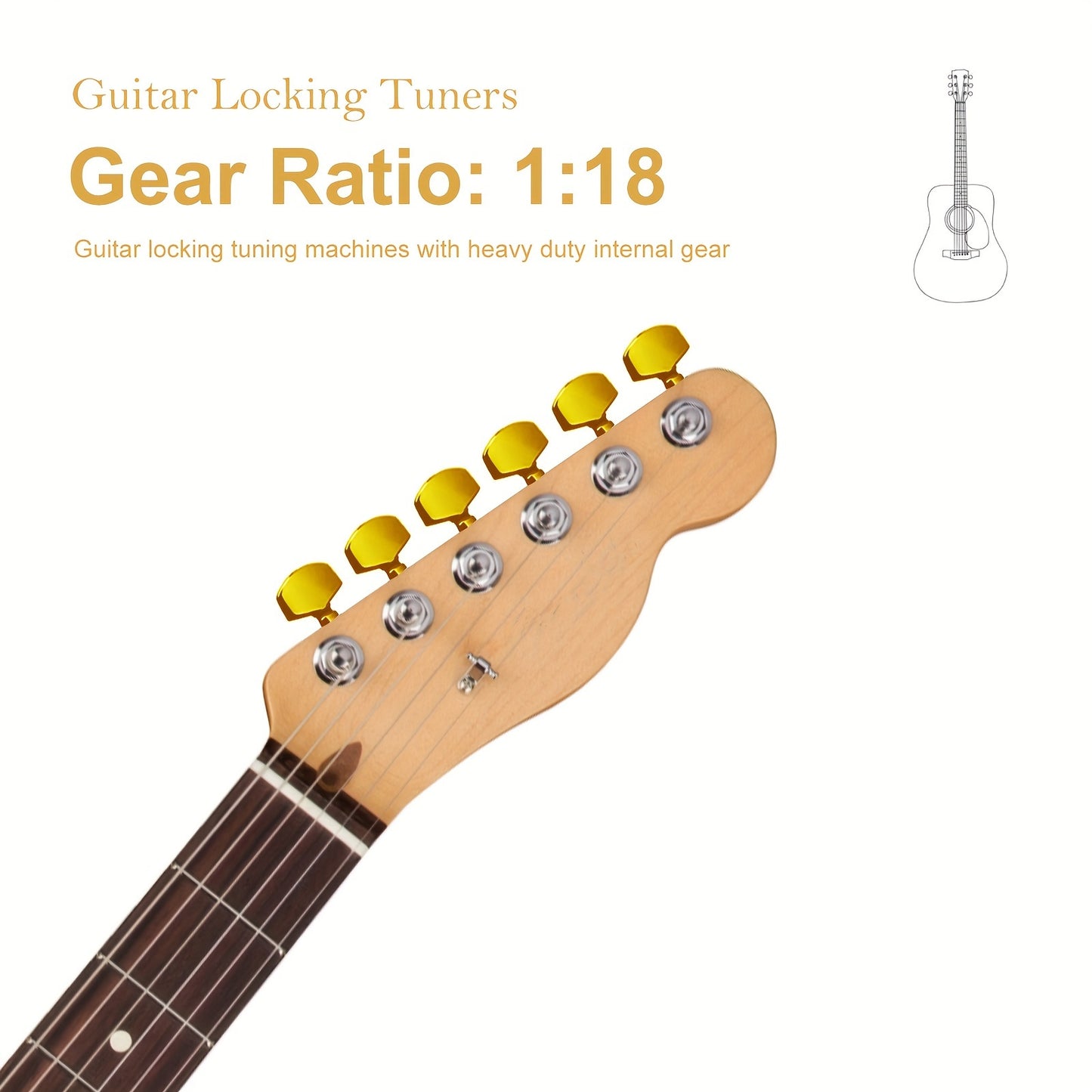 SAPHUE 6pcs Premium Guitar Locking Tuners - 1:18 Gear Ratio, Sealed Lubrication, Hexagonal Handle - Perfect for Electric, Folk And Acoustic Guitars - Available in Black, Golden, Chrome