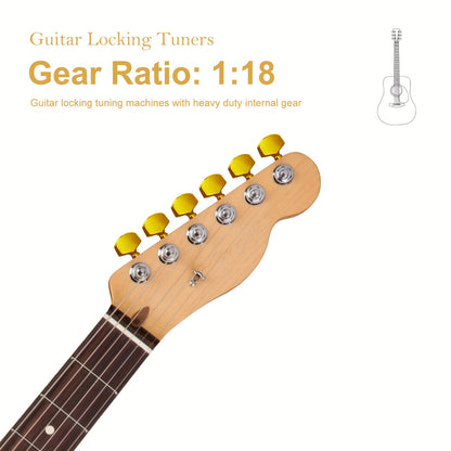 SAPHUE 6pcs Premium Guitar Locking Tuners - 1:18 Gear Ratio, Sealed Lubrication, Hexagonal Handle - Perfect for Electric, Folk And Acoustic Guitars - Available in Black, Golden, Chrome