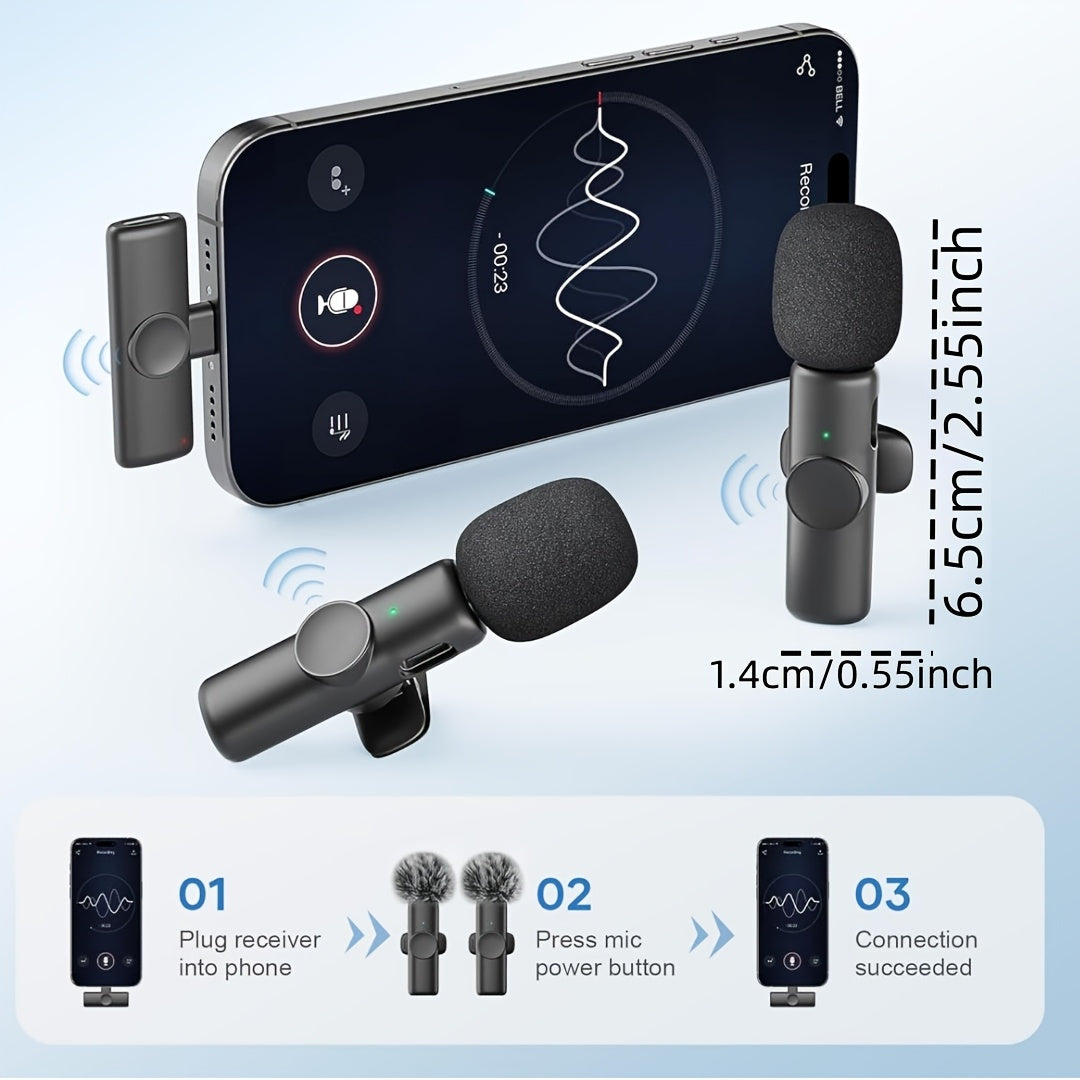 2pcs Wireless Lapel Microphone Set with 4 Accessories - Noise-Canceling, Plug-and-Play Mini Microphones - Dual Interface Conversion - Ideal for Video Conferences, Podcasting, Online Streaming, And Outdoor Recording - The Perfect Surprise Gift -