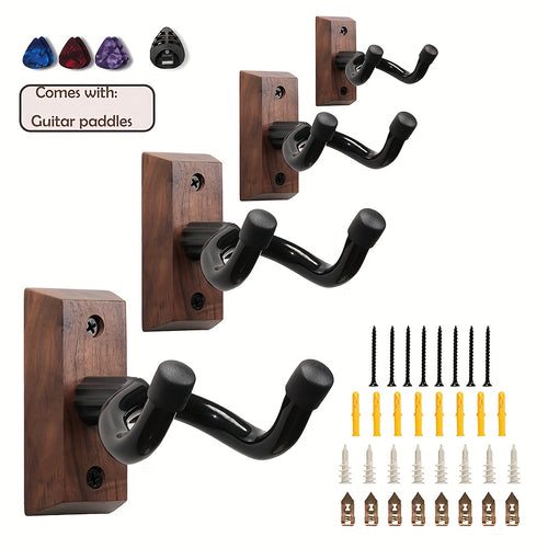 2pcs, 3pcs, 4pcs Optional | Guitar Wall Stand with Rotatable Soft Hook, Suitable for All Sizes of Guitars, Hardwood U-shaped, Black Walnut Wood, Easy to Install, Polished