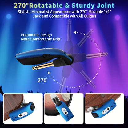 Wireless Guitar System 2.4GHz Built-in Rechargeable Lithium Battery 270°Rotatable Audio Wireless Transmitter Receiver for Acoustic Guitar Bass Violin Keyboard Electric Instruments, A9