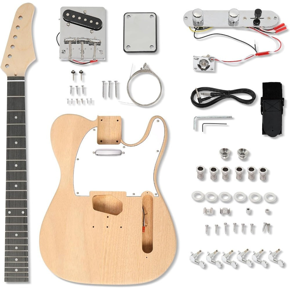 DIY Guitar Kit with Mahogany Body, Ebony Fingerboard and Maple Neck, 6 String DIY Electric Guitar Kit with Classic Design, Easy Installation & Full Equipment to Build Your Own Guitar detail image