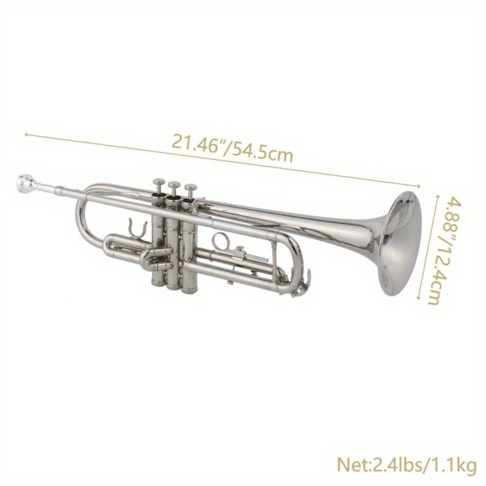 B-Flat Trumpet, Silvery Small, 0.08mm, 8.6 cm, Silvery, Concert, Band for School Band