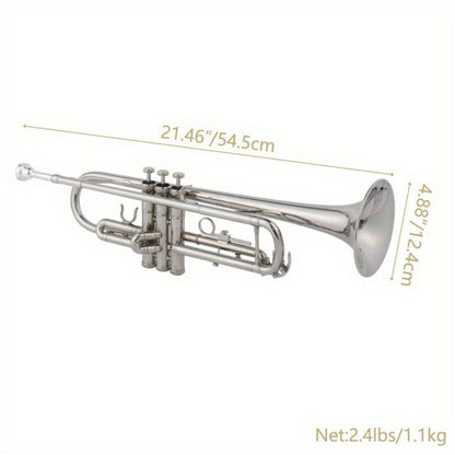 B-Flat Trumpet, Silvery Small, 0.08mm, 8.6 cm, Silvery, Concert, Band for School Band