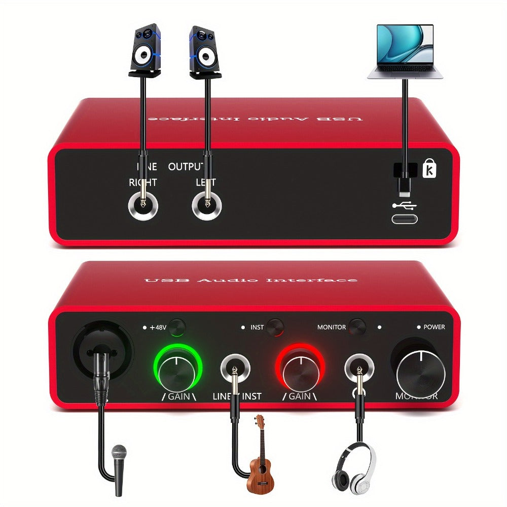 USB Audio Interface, 48V, USB, 192Khz, 24Bit/192Khz, Solo, 48V for Recording and Streaming