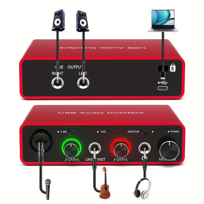 USB Audio Interface, 48V, USB, 192Khz, 24Bit/192Khz, Solo, 48V for Recording and Streaming