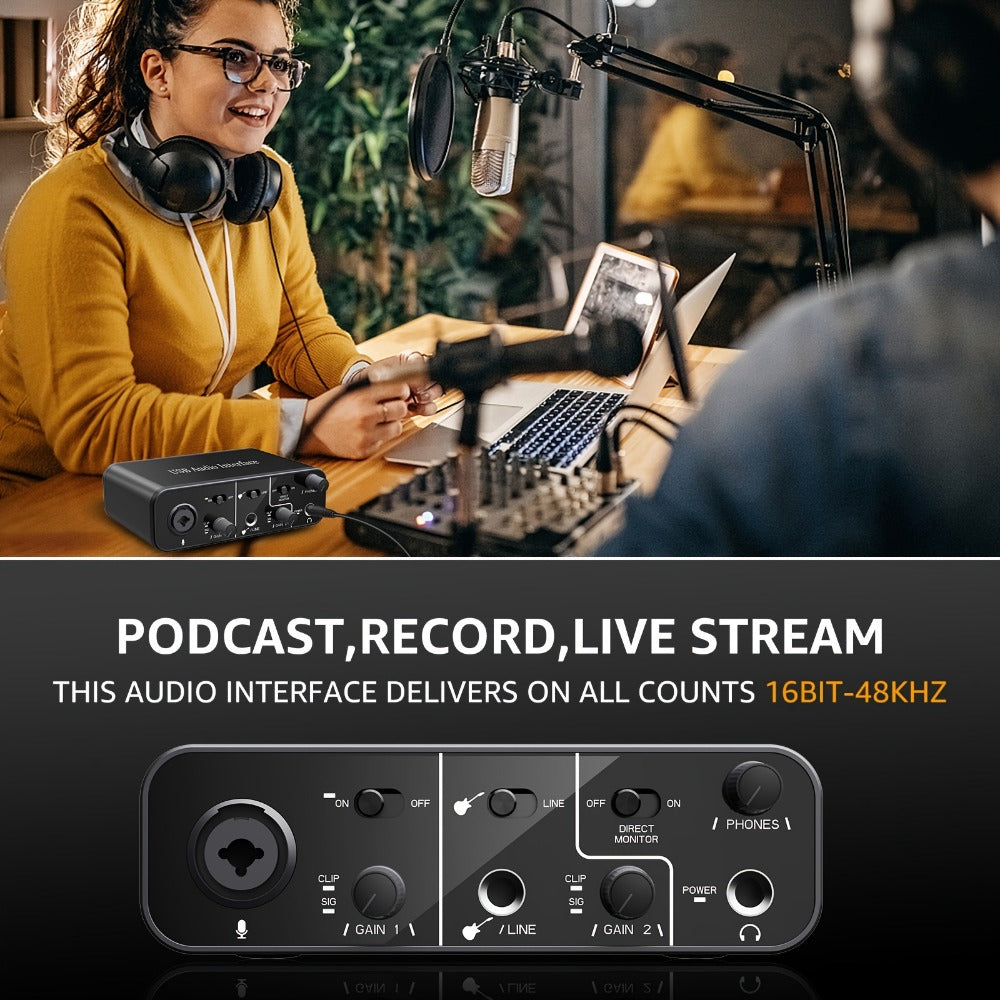 USB Audio Interface, USB-C, USB, Mic, Preamps, Cable for Recording and Streaming