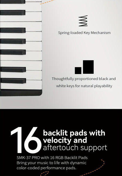 MIDI Keyboard Controller, Wireless, 37 Keys, M-VAVE, SMK37PRO for Music Production