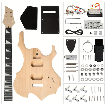 Guitar Kit with Mahogany Body, Ebony Fingerboard And Maple Neck, 6 String Electric Guitar Kit with Classic Design, Easy Installation & Full Equipment to Build Your Own Guitar