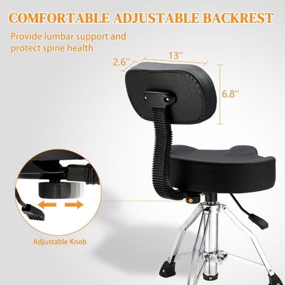 Oversized Drum Throne with Backrest, Adjustable Motorcycle-Style Seat