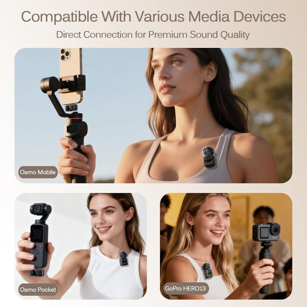 4-In-1 Mini Mic Wireless Lavalier Microphone System Clip-On Microphone for Iphone, Android, 48H Battery with Reverb & Mute Function, Video Recording, Vlogs, Live Streaming - Clear Audio Quality Microphone