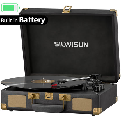 Vinyl Record Player Built in Battery 3 Speed Turntable with Wireless, Portable Suitcase, Built in Speakers, 3.5Mm Headphone Jack Aux In/Rca Out for Home Decoration Gift Pink Green Brown Black