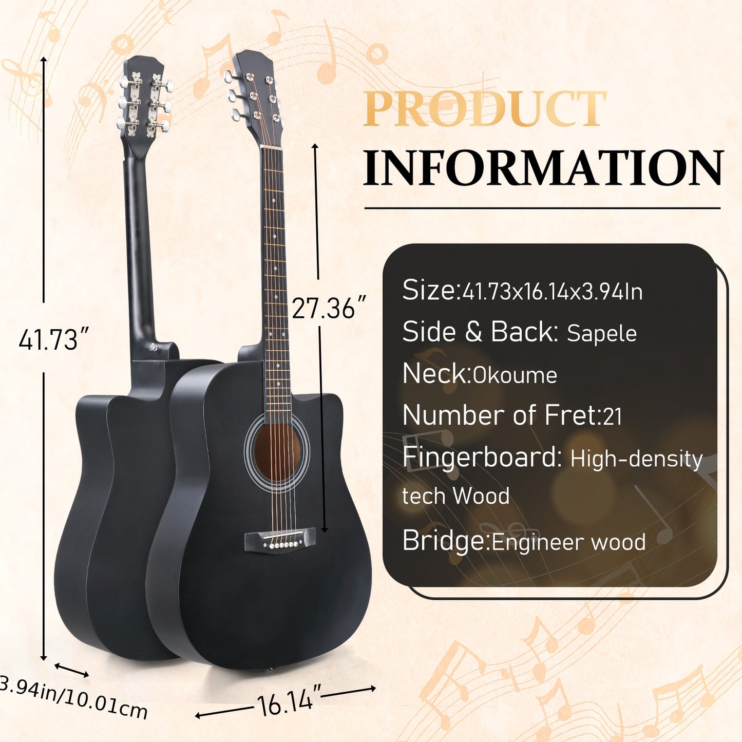 41-inch Basswood Cutaway Basswood Acoustic Folk Guitar, Matte Black/ Glossy Blue/ Glossy Pink.