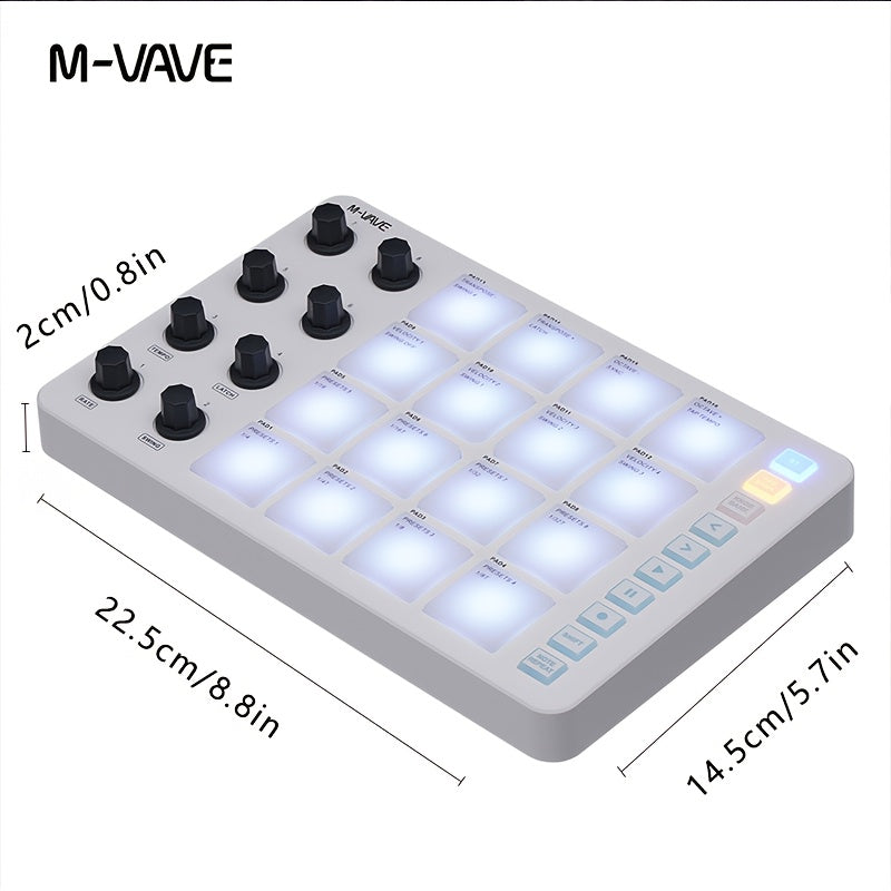 Professional-Grade Wireless Wireless MIDI Controller And Multi-Effects Processor M-VAVE Portable MIDI Pad Controller with 16 Drum Pads And 8 Knobs, Usb-Powered And Rechargeable, Programmable Keyboard for Music Creation SMC-PAD
