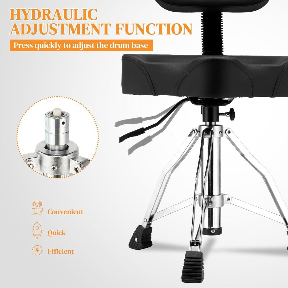 Oversized Drum Throne with Backrest, Adjustable Motorcycle-Style Seat