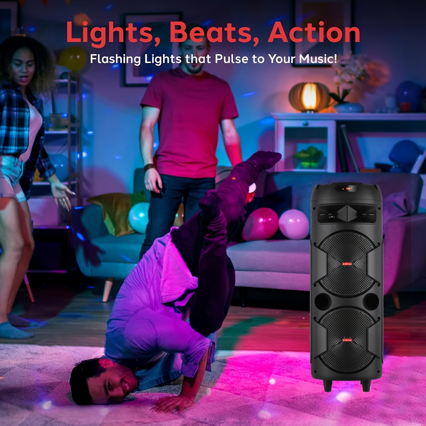 Portable Wireless PA Speaker System - Built-In Rechargeable 1800Mah Battery Outdoor Wireless Party Speaker Portable PA System W/ Subwoofer, Wired Microphone, Party Lights, USB/AUX/FM Radio DJ