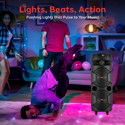 Portable Wireless PA Speaker System - Built-In Rechargeable 1800Mah Battery Outdoor Wireless Party Speaker Portable PA System W/ Subwoofer, Wired Microphone, Party Lights, USB/AUX/FM Radio DJ