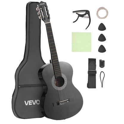 VEVOR Classical Guitar 38 in Guitar Beginner Starter Kit Nylon Strings Black/Natural Color/Blue/Pink/Sunrise Color