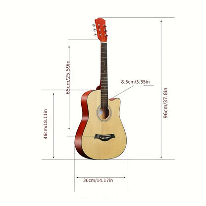 38-Inch Basswood Acoustic Guitar Suitable for Beginners - Full-Size Folk Style Guitar with Wood Sound, Basswood Body, Ideal for Practice & Performance (wood/black Optional)