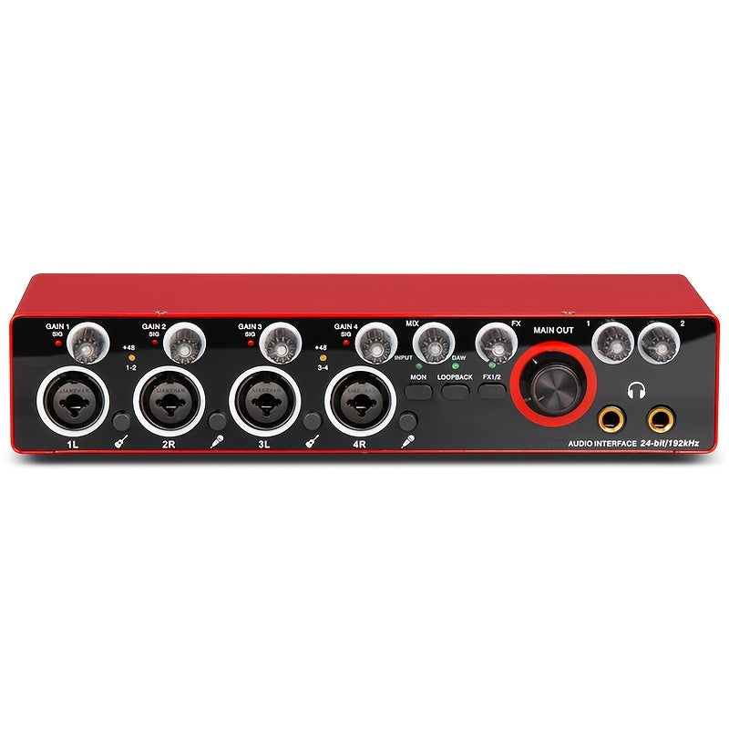 Professional 4-Channel Audio Interface Sound Card - Studio Mixer for Electric Guitar Live Recording, 24Bit/ 192Khz High-Resolution, XLR Interface with 48 Phantom Power Supply
