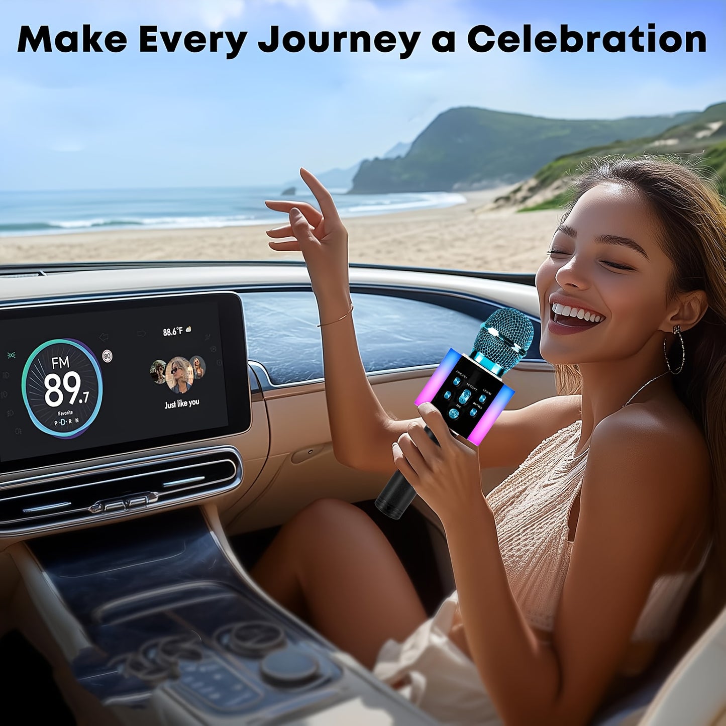 Wireless Karaoke Microphone Speaker with LED Lights And Fun Voice Changer - Portable Singing Mic for Outdoor Parties And Family Gatherings, Stereo Home Karaoke for Travel, Car, And Camping - Fun Summer Party Accessory, Birthday Gift