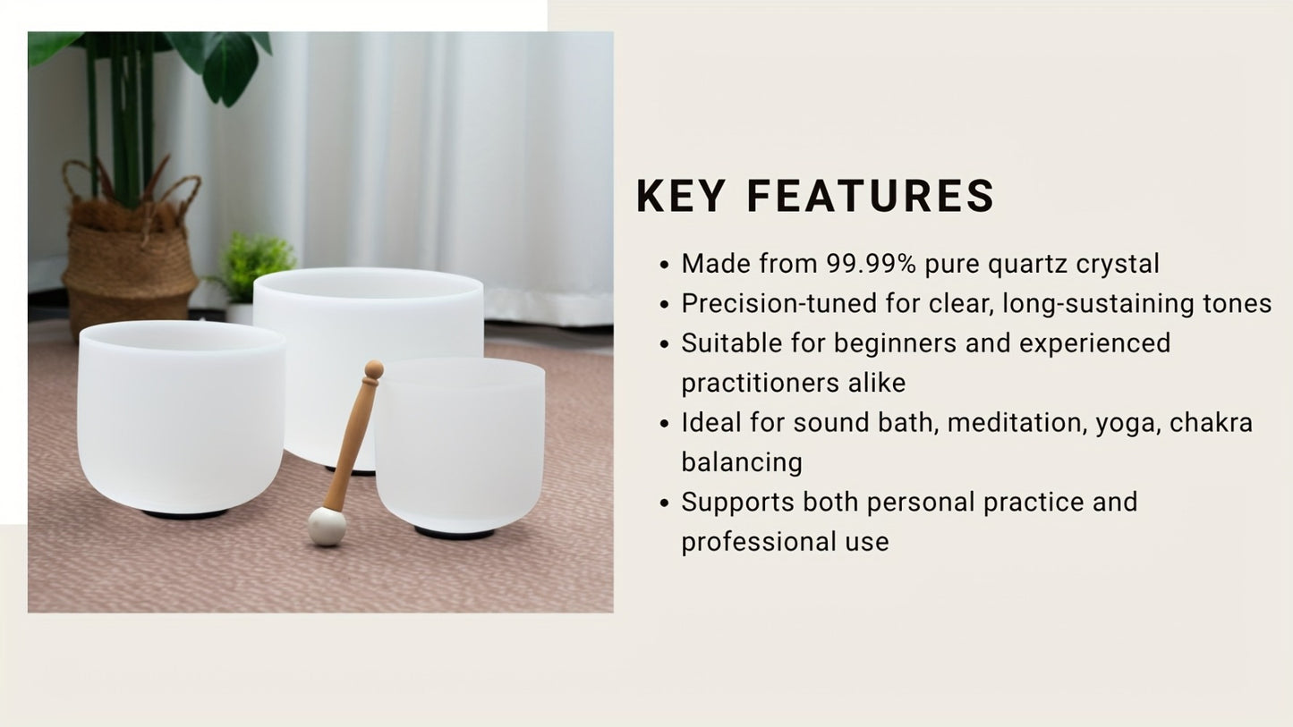 Quartz Crystal Singing Bowl Set, 7 to 11-Inch Three-Bowl Set with Case