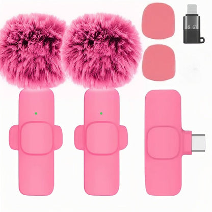 2pcs Pink Microphone for Phone Android Tablet iPad PC, Wireless Lavalier Mic for Video Recording Vlogging Podcast Interview Content Creators|wireless Microphones|pink Microphone|mini Microphone|Valentine's Day Gifts | Surprise Gifts