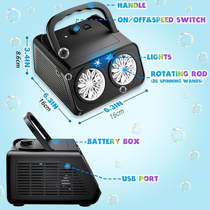 Upgrade Automatic Bubble Blowing Machine, 2 Fan Bubble Blowing Machines, 30000+bubbles Per Minute, White And Black Electric Bubble Machine, Plug-in Or Battery Operation, Outdoor Bubble Toy