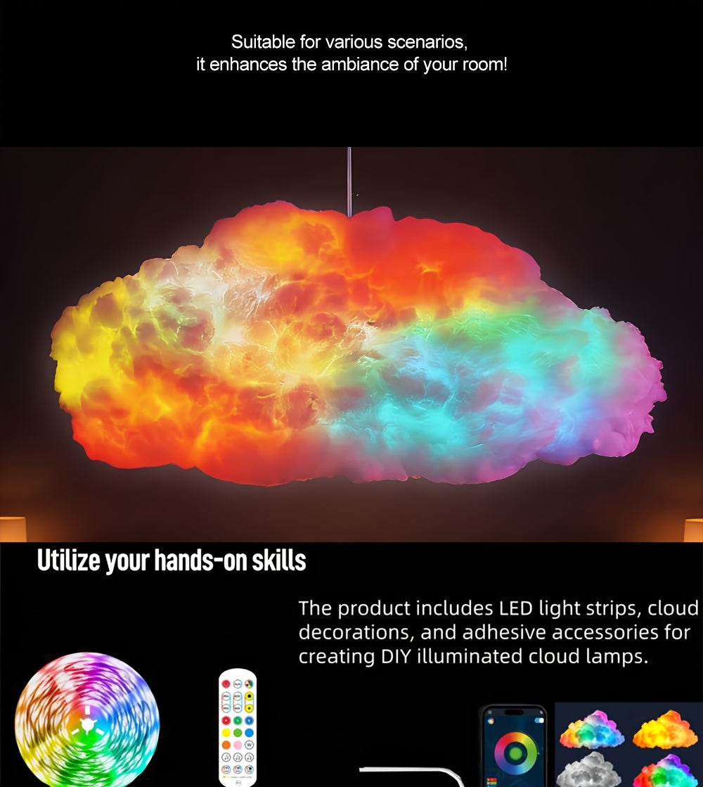 3D Thunder Cloud LED Light DIY Set with Music Sync, RGB Multicolor Changing Strip Lights USB Powered, Wireless Remote, 360 Degree Wall/Ceiling Mount, Bedroom, Gaming Room, St. Patrick's Day, Valentine's Day Gifts, Birthday Party Decorations