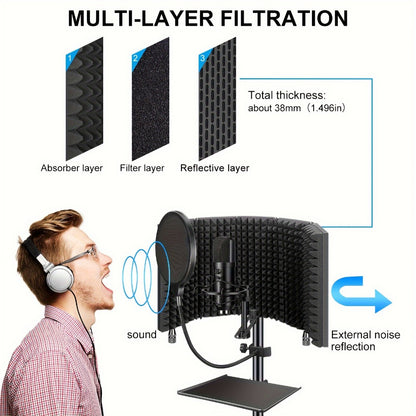 Microphone Isolation Shield, Foldable for Reducing Nearby Room Reflections Around A