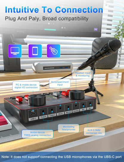 USB Audio Interface, Adjustable, USB, Podcast, Equipment for Recording and Streaming