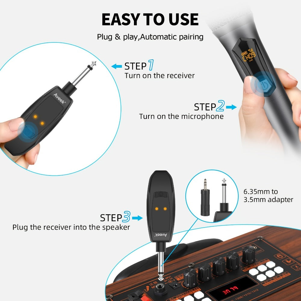 Dual Wireless Handheld Microphone System with Rechargeable Receiver