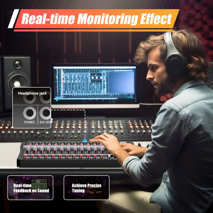Professional DJ Audio Mixer 12-Channel Controller Recording Console with USB Interface XLR Microphone/Line Input AUX Effect Processor MP3 Player Headphone Jack Suitable for Karaoke, Live Streaming, And Recording GX12