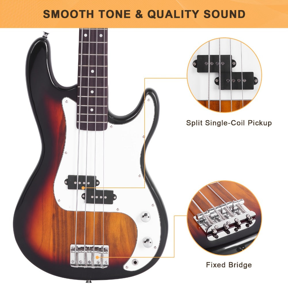 Electric Bass Guitar, 42 mm, Full Size, Glarry, Kit, Full for Lessons and Practice