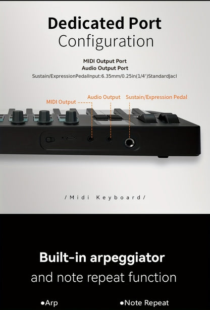 MIDI Keyboard Controller, Portable, 37 Keys, M-VAVE, SMK-37, Pro for Music Production