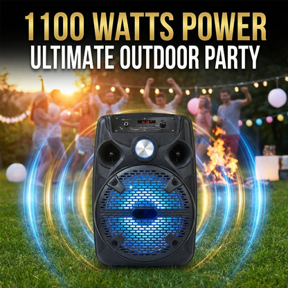 Portable PA Speaker, Rechargeable, Bluetooth, Wireless, 1100W, Subwoofer for Parties